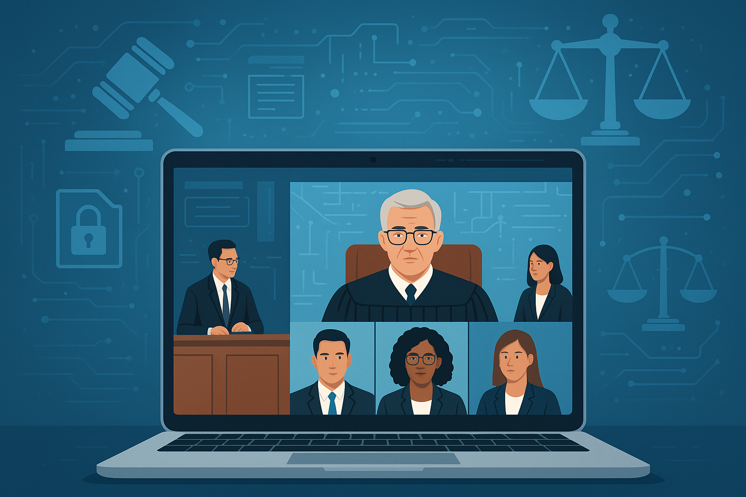 Virtual courtroom illustration